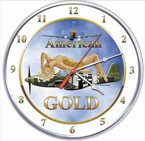 P-51 Mustang "American Gold" Pin-up Collectible Wall Clock